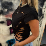 ROAD RASH HEART BLACK CROP TOP