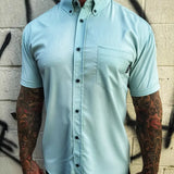 ESSENTIAL DRIVEN PARADISE BLUE BUTTON UP