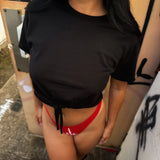 ROAD RASH FRONT TIE BLACK CROP TOP