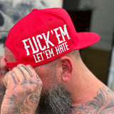 LET 'EM HATE SIDE STYLE RED FLAT BILL HAT