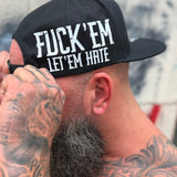 LET 'EM HATE SIDE STYLE BLACK COTTON FLAT BILL HAT