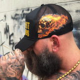 AGAINST ALL ODDS FLAING RACING SKULL CURVED BILL BLACK HAT