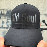 OLD SOUL BLACK ON BLACK FLEXFIT COTTON HAT