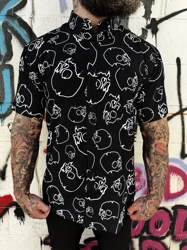 DRIP SKULL MATTE BLACK SNAP BUTTON UP
