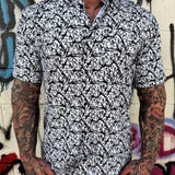 BLACK & WHITE GRUNGE PEARL SNAP BUTTON UP