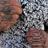 BLACK & WHITE GRUNGE PEARL SNAP BUTTON UP