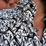BLACK & WHITE GRUNGE PEARL SNAP BUTTON UP