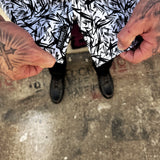 BLACK & WHITE GRUNGE PEARL SNAP BUTTON UP