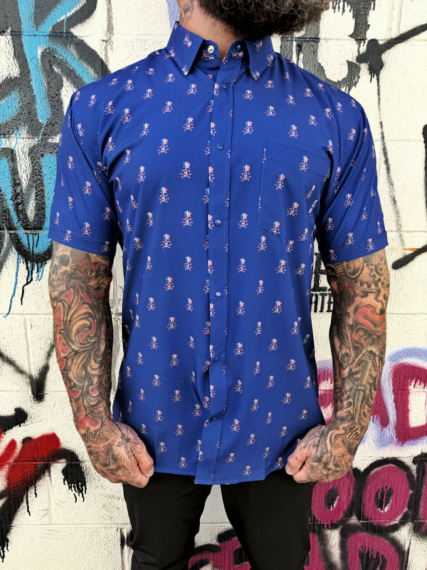 USA SKULL MATTE BLIUE SNAP BUTTON UP