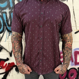 MAROON & SKULL PINSTRIPE BUTTON UP