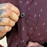 MAROON & SKULL PINSTRIPE BUTTON UP
