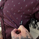 MAROON & SKULL PINSTRIPE BUTTON UP