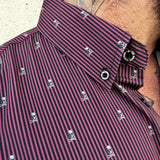 MAROON & SKULL PINSTRIPE BUTTON UP