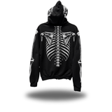 SKELETON OVERSIZED PRINT ZIP UP HOODIE - WHITE