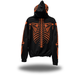 SKELETON OVERSIZED PRINT ZIP UP HOODIE - ORANGE
