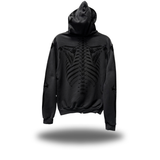 SKELETON OVERSIZED PRINT ZIP UP HOODIE - BLACK ON BLACK