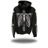 SKELETON OVERSIZED PRINT ZIP UP HOODIE - WHITE