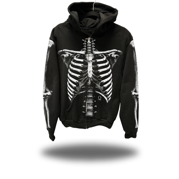 SKELETON OVERSIZED PRINT ZIP UP HOODIE - WHITE