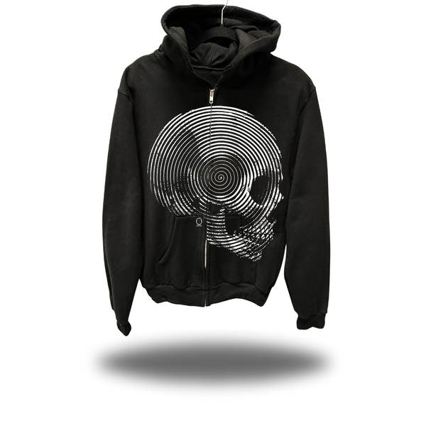 SPIRAL SKULL OVERSIZED PRINT ZIP UP HOODIE