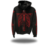 SKELETON OVERSIZED PRINT ZIP UP HOODIE - RED