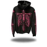 SKELETON OVERSIZED PRINT ZIP UP HOODIE - PINK