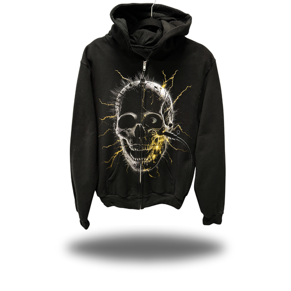ELECTIFIED SKULL OVERSIZED PRINT ZIP UP HOODIE