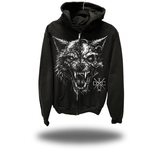 WOLF HEAD OVERSIZED PRINT ZIP UP HOODIE