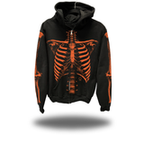 SKELETON OVERSIZED PRINT ZIP UP HOODIE - ORANGE