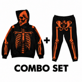 SKELETON HODDIE/SWEATPANT OVERSIZED PRINT ORANGE COMBO SET
