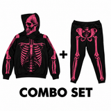 SKELETON HODDIE/SWEATPANTS OVERSIZED PRINT PINK COMBO SET