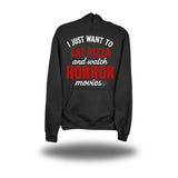 EAT PIZZA AND WATCH HORROR BLACK HOODIE
