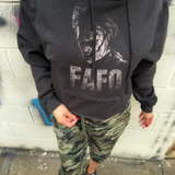 FAFO LEATHERFACE ROAD RASH BLACK STITCHES HOODIE - 2.0