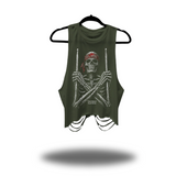BONE DRUMMER ROAD RASH CROP TANK TOP MILITARY GREEN