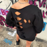 DRIVEN COUNT ROAD RASH DIAMOND CROSS WIDENECK SWEATSHIRT