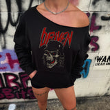 BY DEATH ROAD RASH DIAMOND CROSS WIDENECK SWEATSHIRT