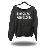 BAD GIRLS ROAD RASH DIAMOND CROSS WIDENECK SWEATSHIRT
