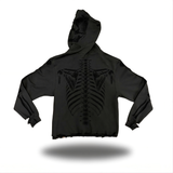 SKELETON ROAD RASH OVERSIZED PRINT HOODIE -  BLACK ON BLACK