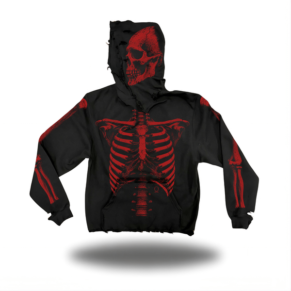 SKELETON ROAD RASH OVERSIZED PRINT HOODIE -  RED