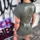 HATER BOMB DISTRESSED MUSCLE MILITARY GREEN TEE