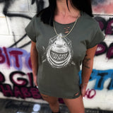SHARK ATTACK ROAD RASH MUSCLE MILITARY GREEN TEE