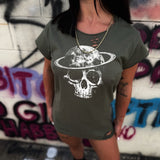 SATURN SKULL ROAD RASH MUSCLE MILITARY GREEN TEE