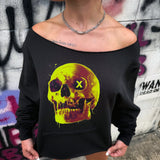 X SKULL ROAD RASH SLASH X WIDENECK CROP BLACK SWEATSHIRT