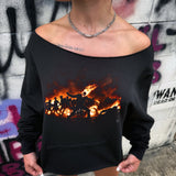 DRIVEN GHOST RIDER BATTLE ROAD RASH SLASH X WIDENECK CROP BLACK SWEATSHIRT