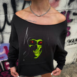 DEATH GLOW ROAD RASH SLASH X WIDENECK CROP BLACK SWEATSHIRT