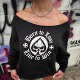 LIVE ROAD RASH SLASH X WIDENECK CROP BLACK SWEATSHIRT
