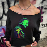 MYERS SKELETON ROAD RASH SLASH X WIDENECK CROP BLACK SWEATSHIRT