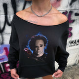 80'S MYERS ROAD RASH SLASH X WIDENECK CROP BLACK SWEATSHIRT