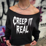 CREEP ROAD RASH SLASH X WIDENECK CROP BLACK SWEATSHIRT