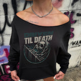 TILL DEATH ROAD RASH SLASH X WIDENECK CROP BLACK SWEATSHIRT
