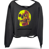 X SKULL ROAD RASH SLASH X WIDENECK CROP BLACK SWEATSHIRT